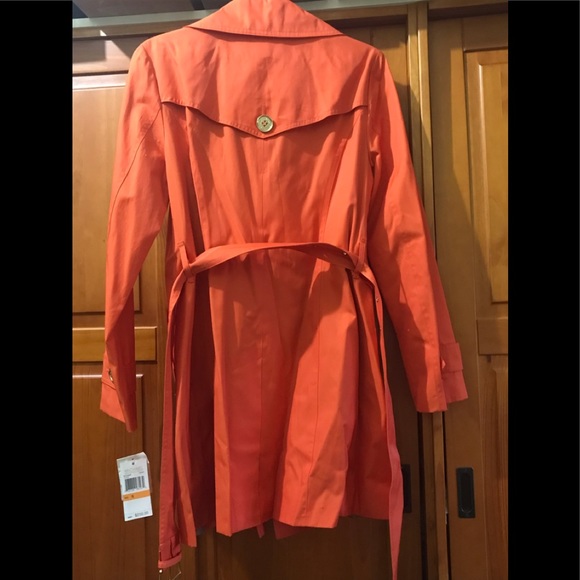 Michael Kors Trench coat poppy orange w/ gold accents size Small - Picture 4 of 9